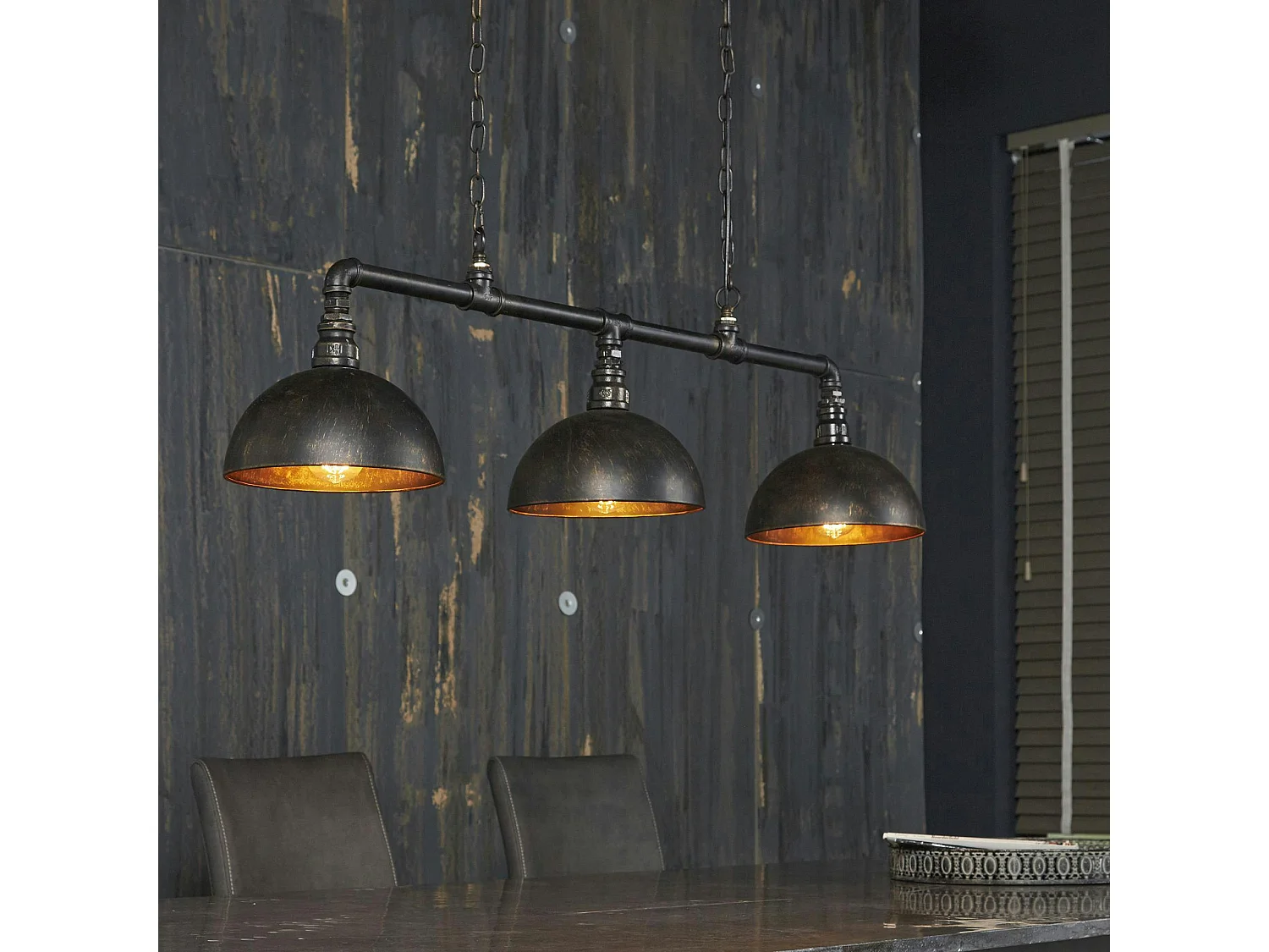 Suspension industrielle tuyau 3 demi-globes TRIBECA