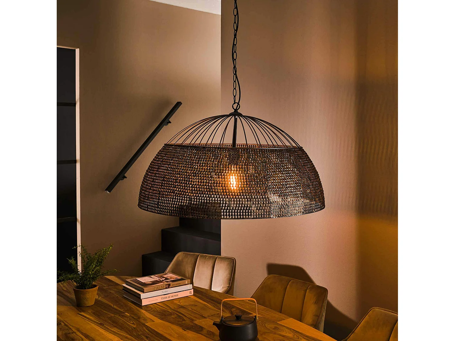 Suspension vintage en métal brun sombre travaillé Ø80 cm TRIBECA