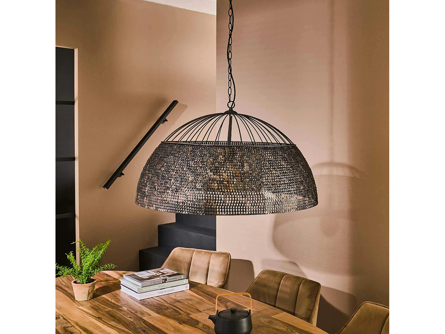 Suspension vintage en métal brun sombre travaillé Ø80 cm TRIBECA