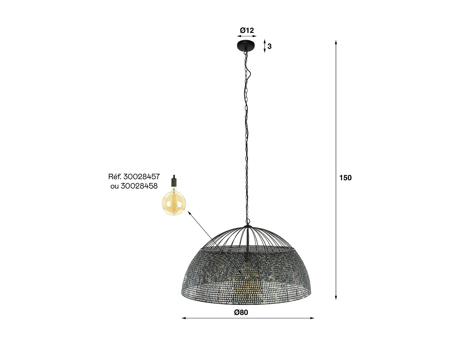 Suspension vintage en métal brun sombre travaillé Ø80 cm TRIBECA