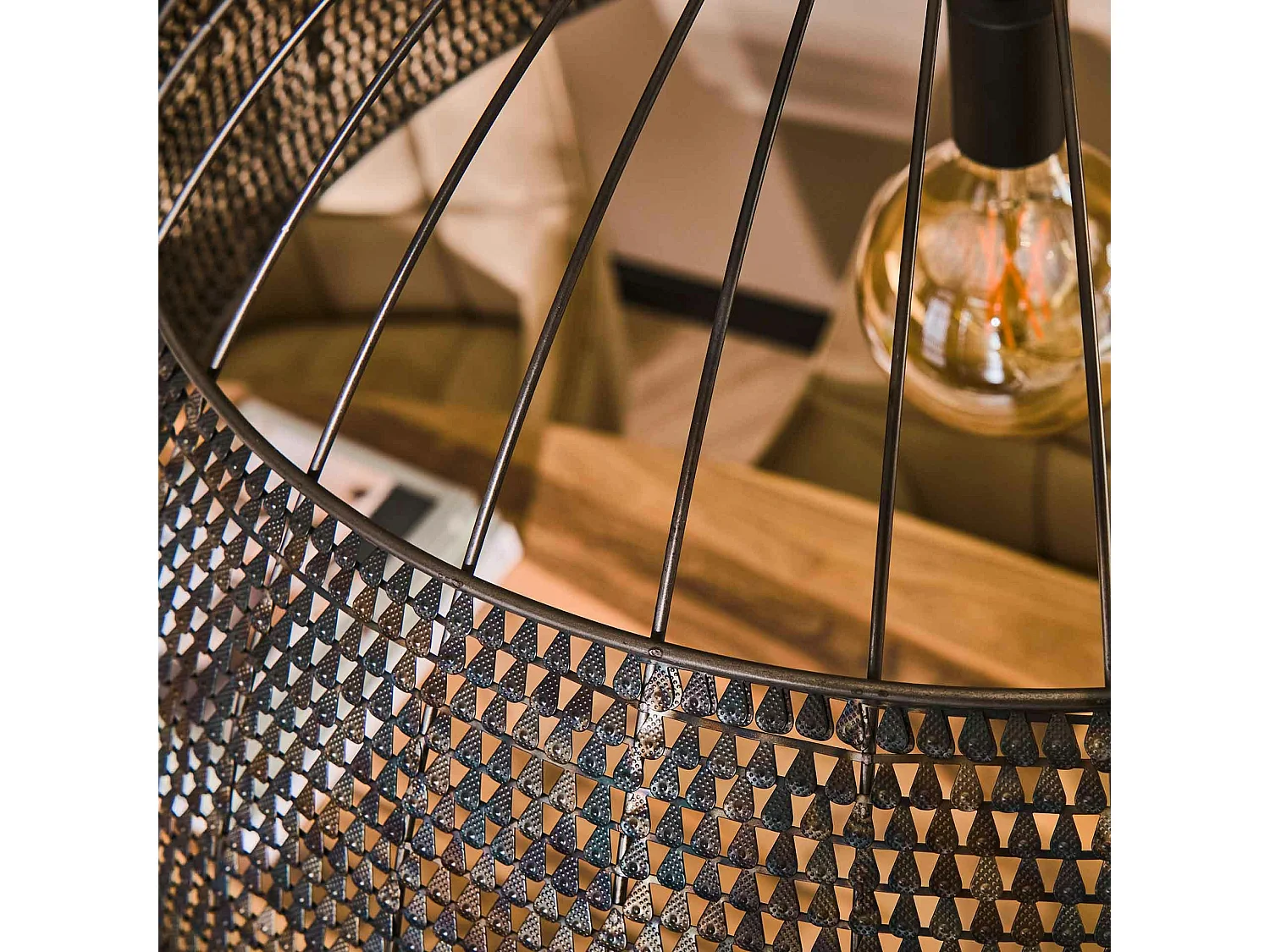 Suspension vintage en métal brun sombre travaillé Ø80 cm TRIBECA