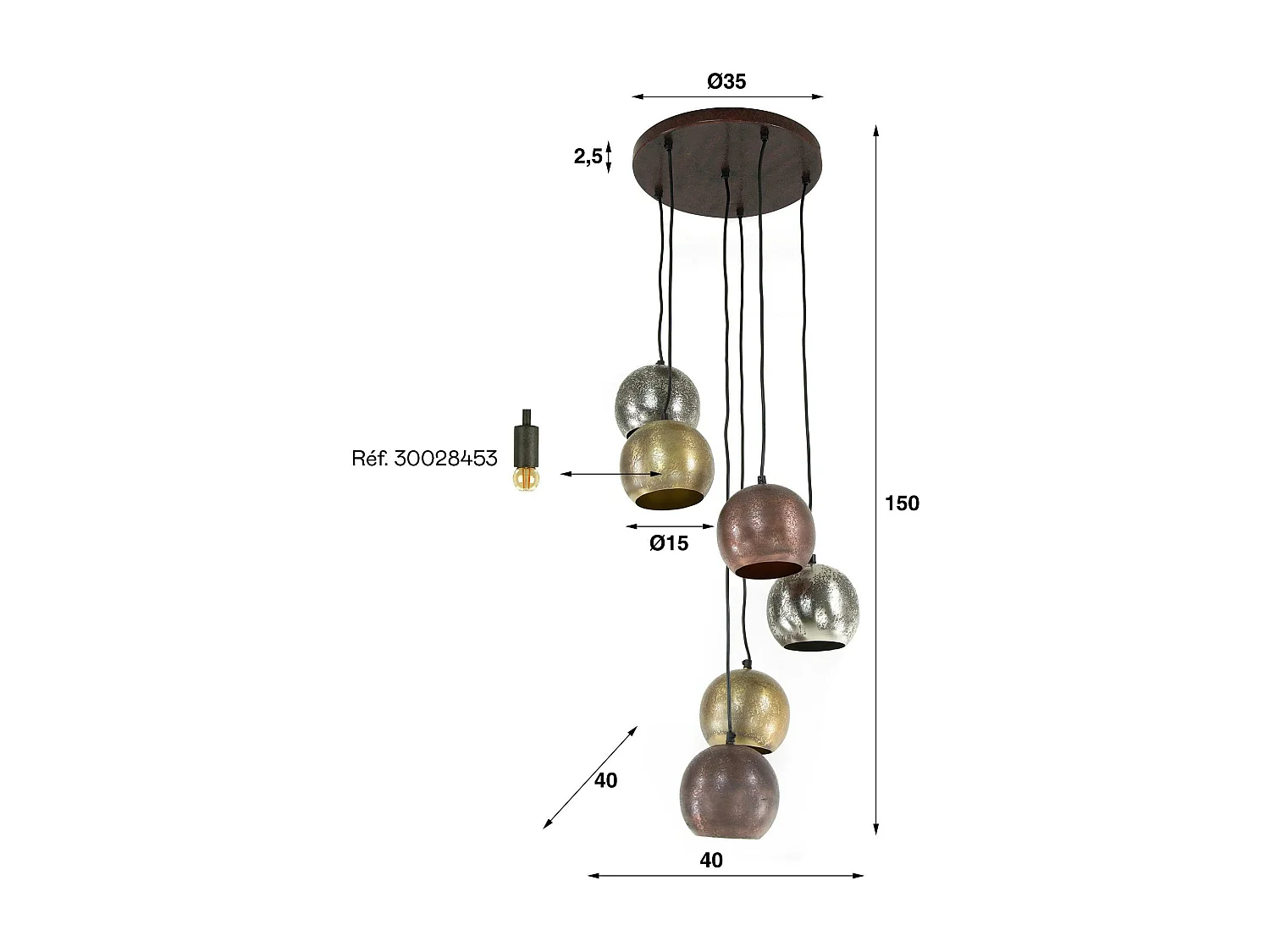 Luminaire vintage 6 lampes globes en verre RALF