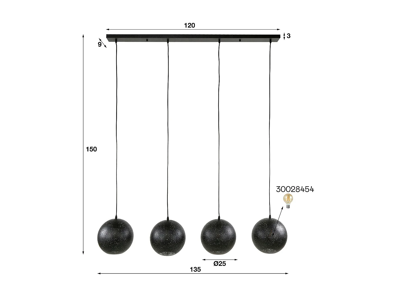 Suspension de table 4 globes métalliques ajourés RALF