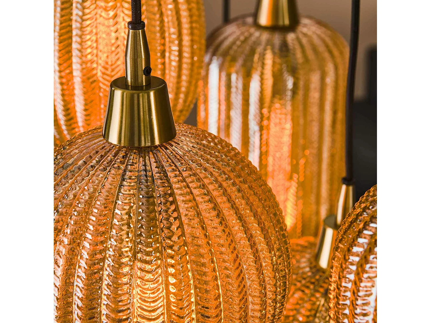 Suspension en verre ambré 7 lampes NOVA