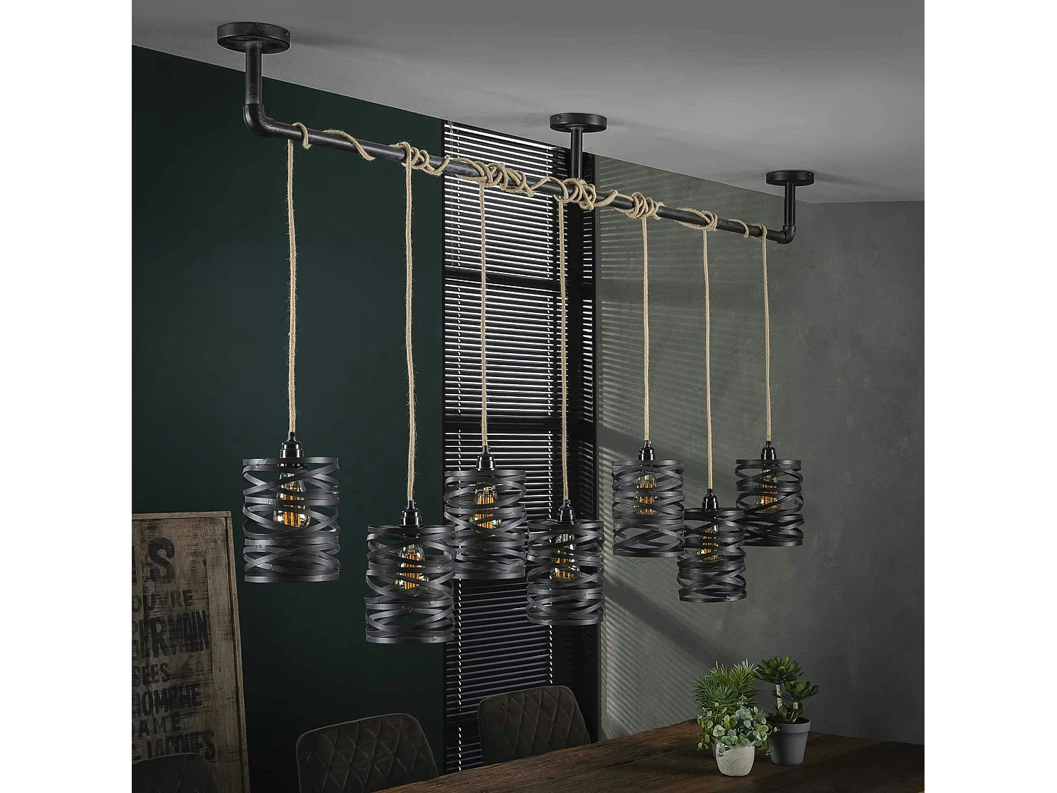 Suspension industrielle effet ruban gris ardoise 7 lampes RALF