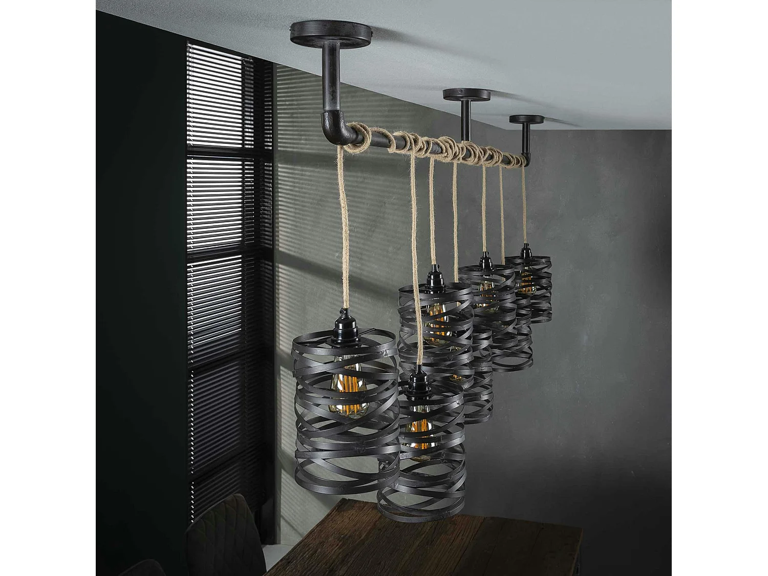 Suspension industrielle effet ruban gris ardoise 7 lampes RALF