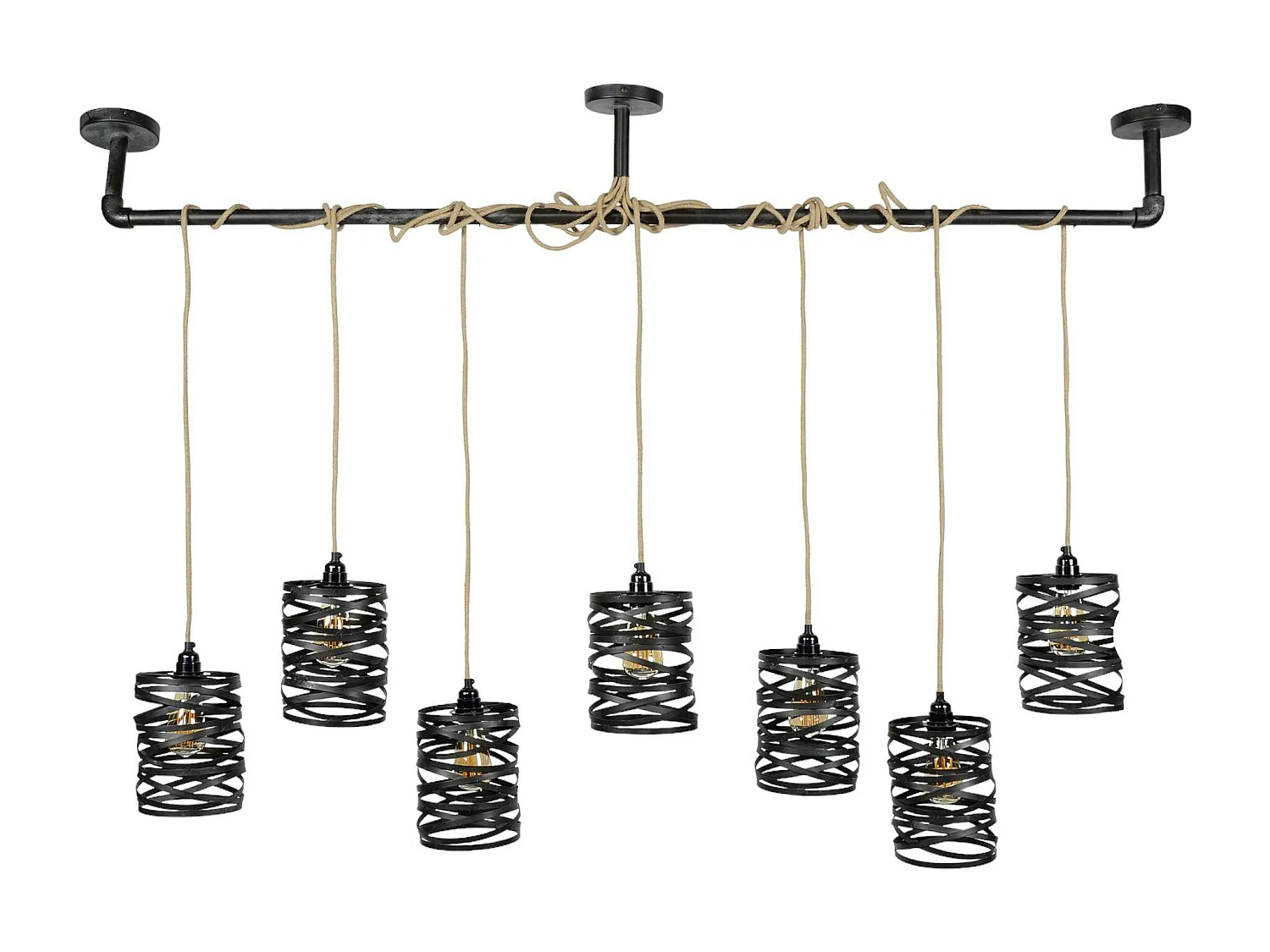 Suspension industrielle effet ruban gris ardoise 7 lampes RALF