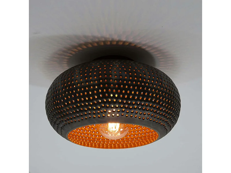 Plafonnier rond ajouré en métal brun sombre Ø35 cm JAVA