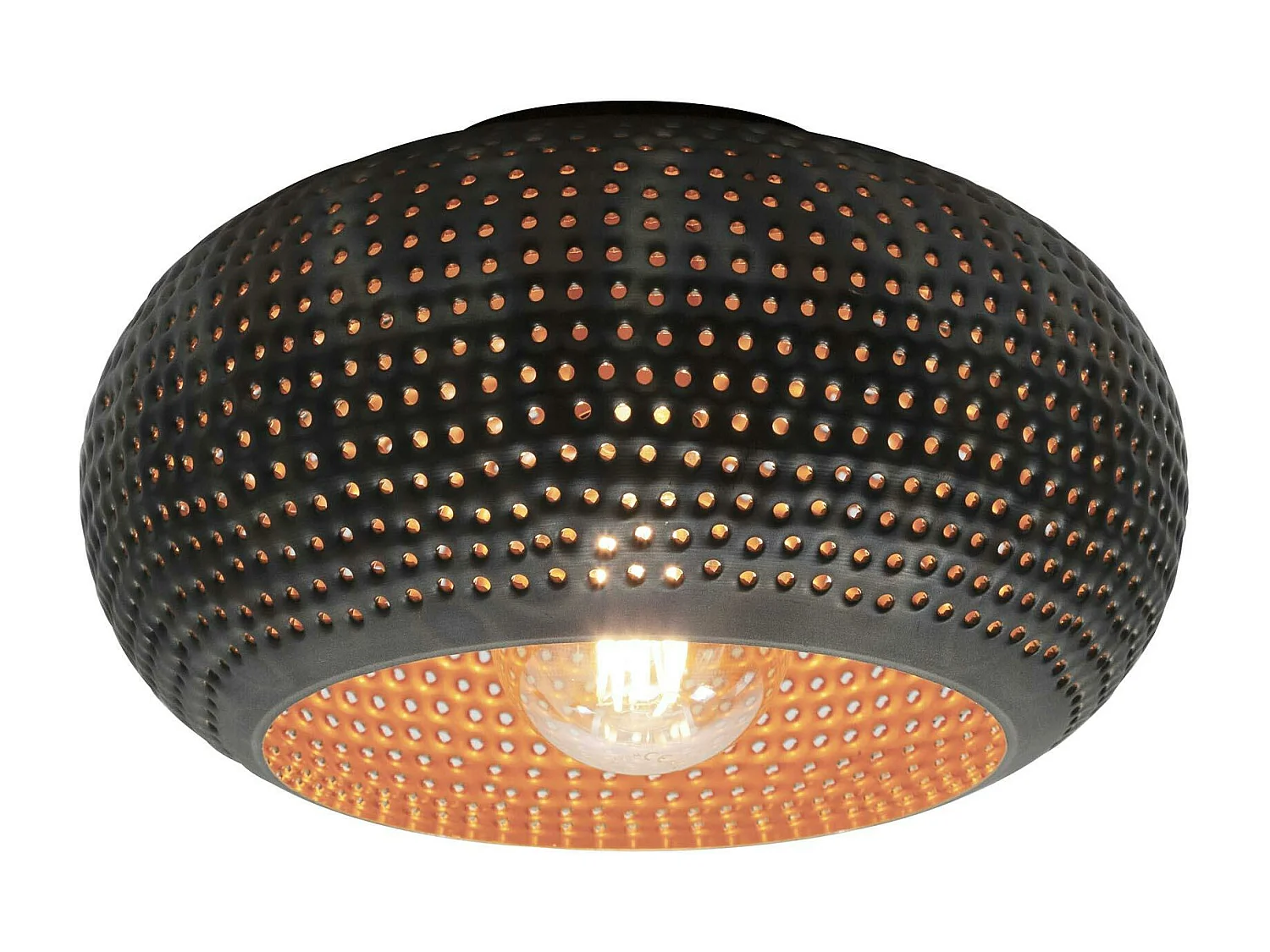 Plafonnier rond ajouré en métal brun sombre Ø35 cm JAVA