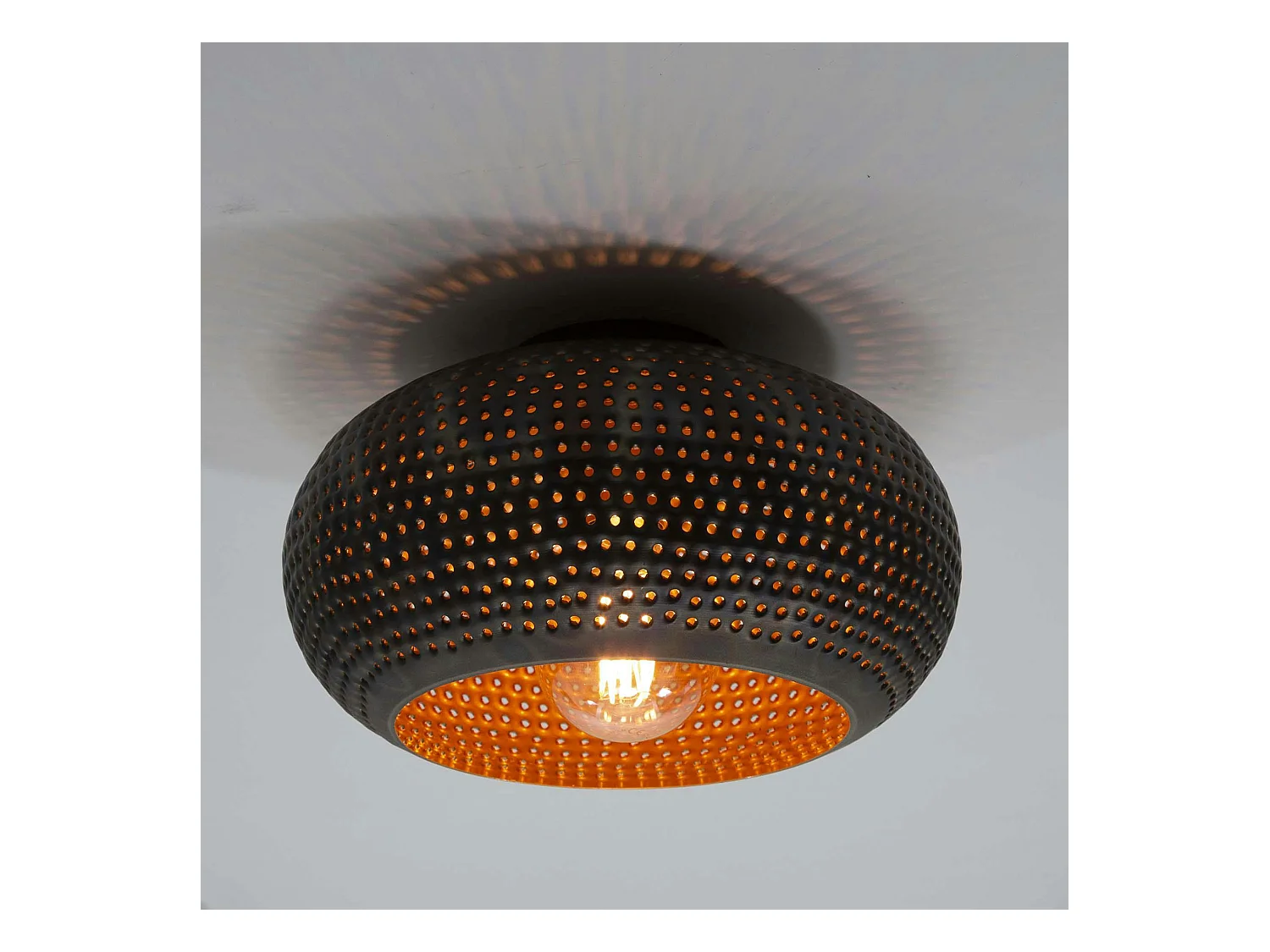 Plafonnier rond ajouré en métal brun sombre Ø35 cm JAVA