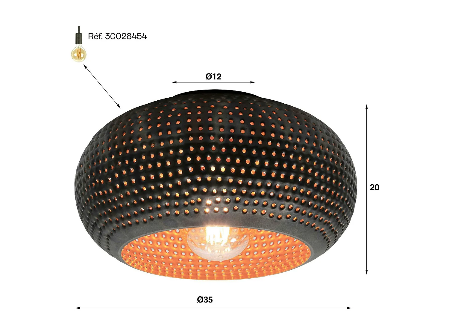 Plafonnier rond ajouré en métal brun sombre Ø35 cm JAVA
