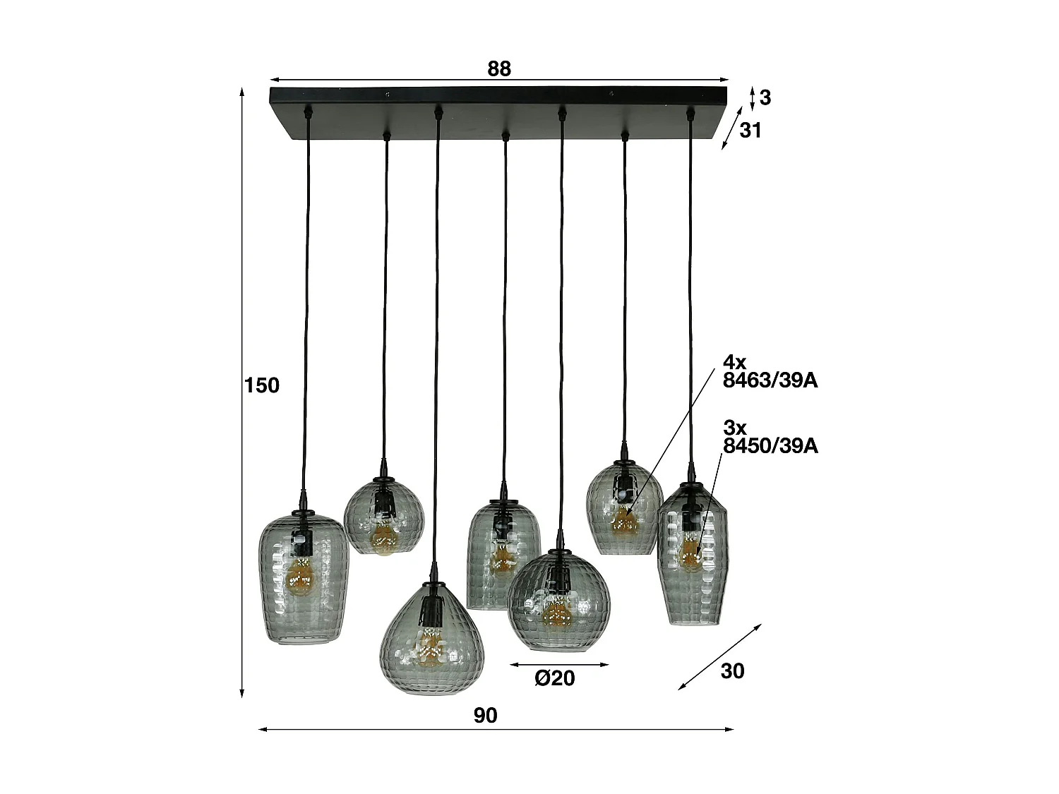 Suspension vintage 7 lampes NOVA