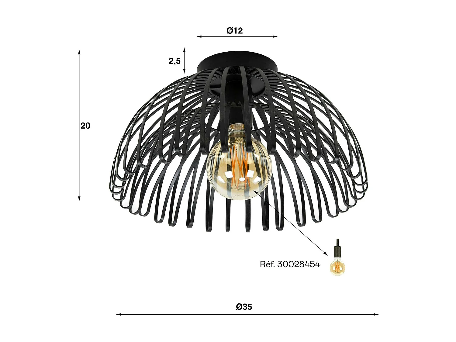 Plafonnier industriel 1 lampe forme dôme, finition charbon RALF