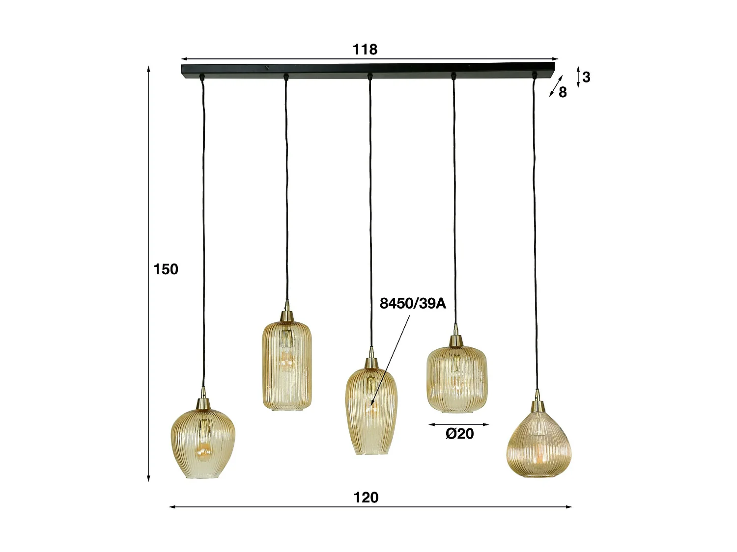 Suspension vintage multiple 5 lampes NOVA