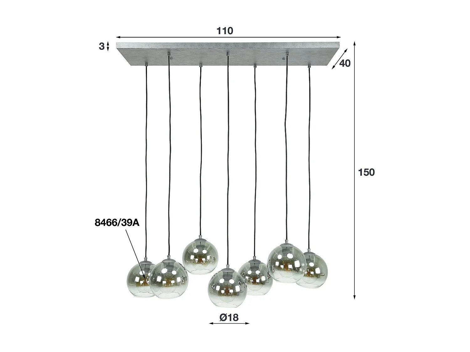 Suspension de table étagée en verre fumé 7 globes RALF