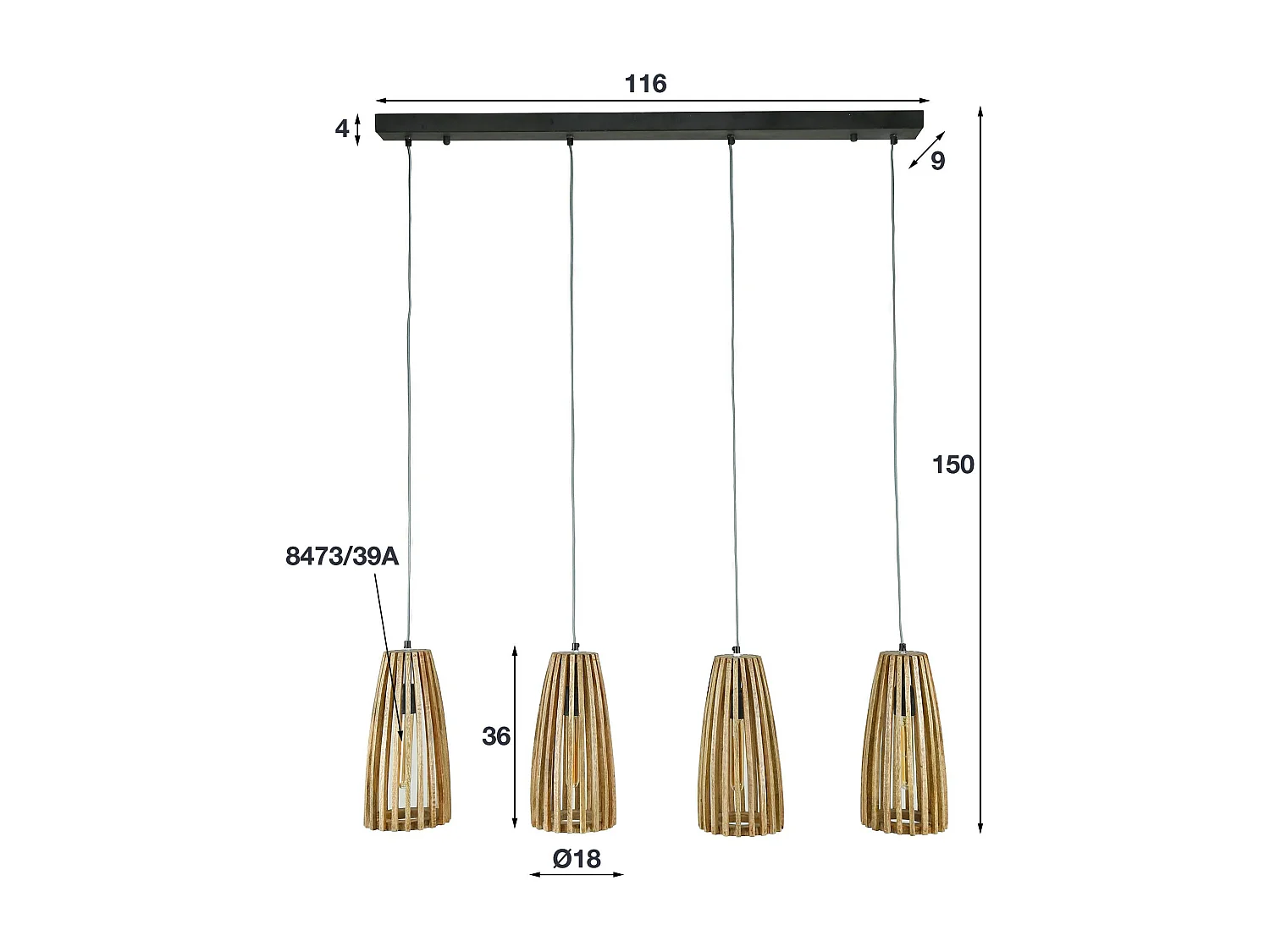 Suspension en bois ajourée 4 lampes LUCKNOW