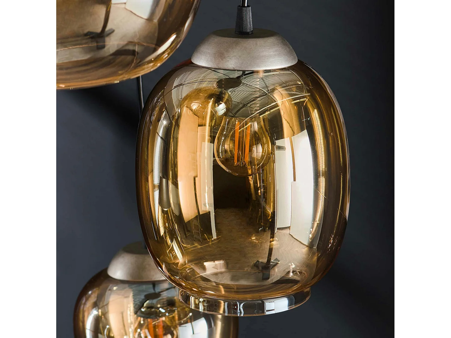 Suspension en verre ambré verticale avec ens. 5 abat-jour NOVA