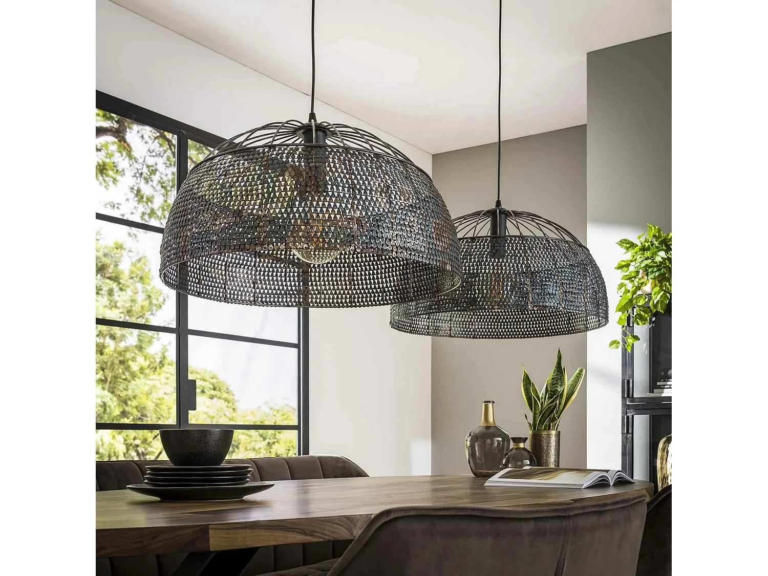 Suspension salle à manger effet dentelle 2 abat-jour XL TRIBECA