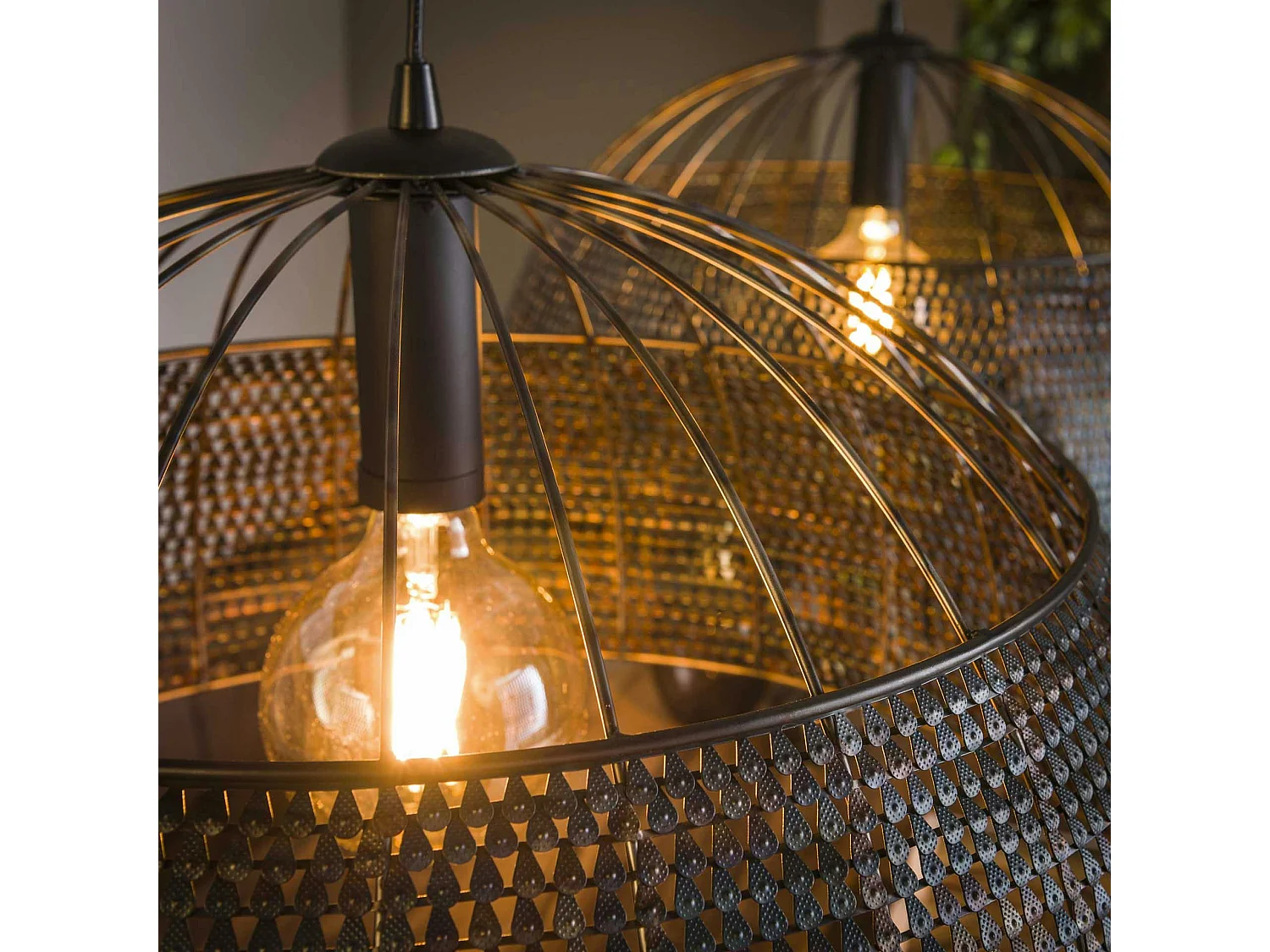 Suspension salle à manger effet dentelle 2 abat-jour XL TRIBECA