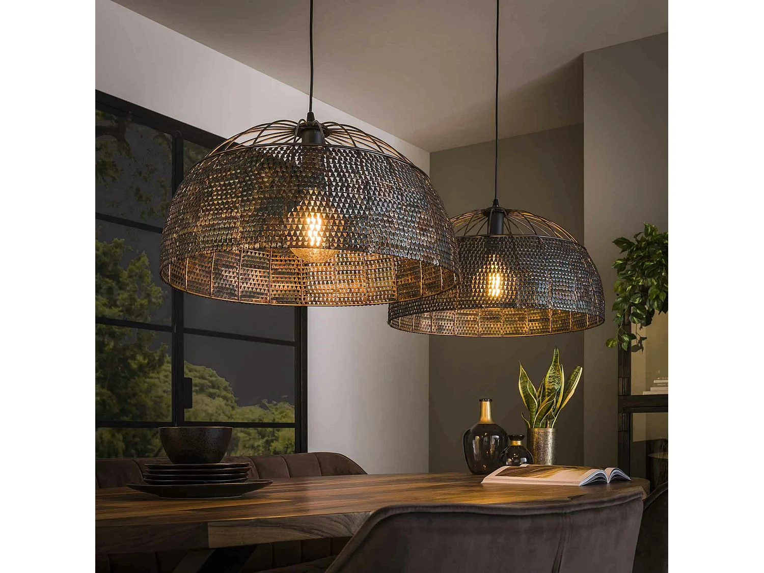 Suspension salle à manger effet dentelle 2 abat-jour XL TRIBECA