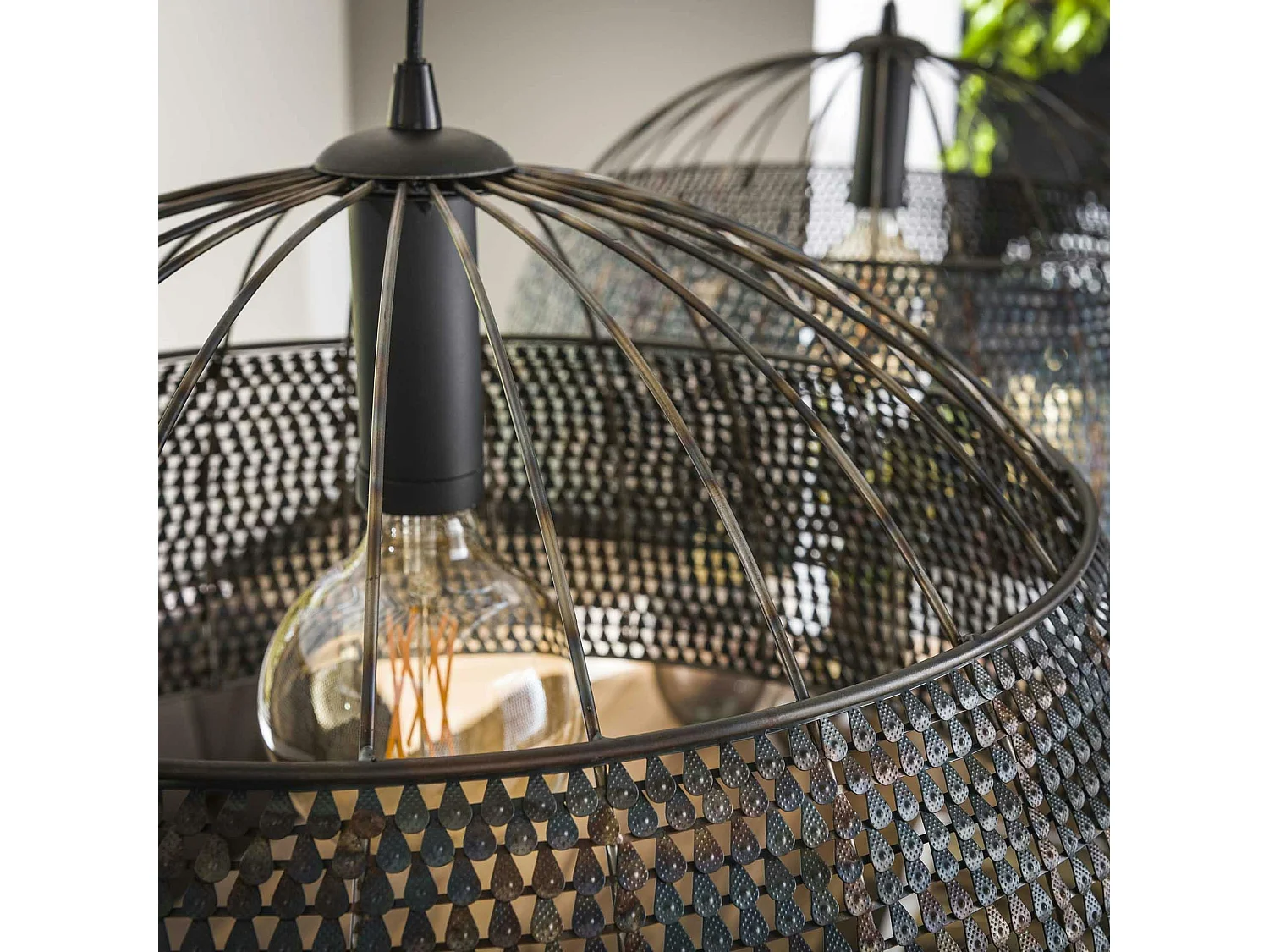 Suspension salle à manger effet dentelle 2 abat-jour XL TRIBECA