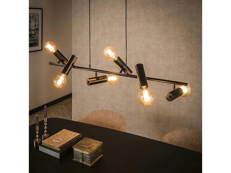 Suspension salle à manger tige 6 lampes, finition charbon RALF