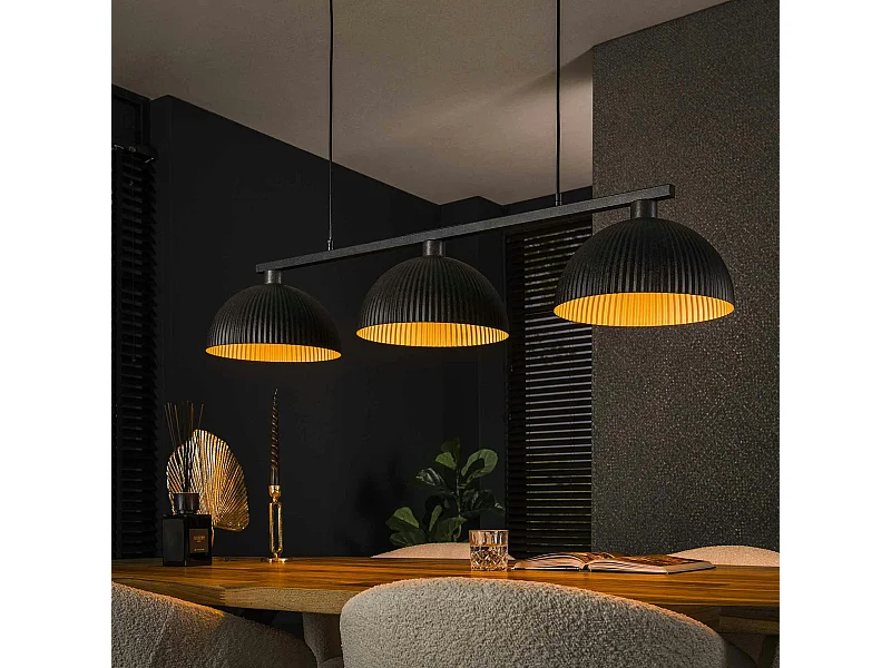 Suspension îlot 3 abat-jour noirs plissés RALF