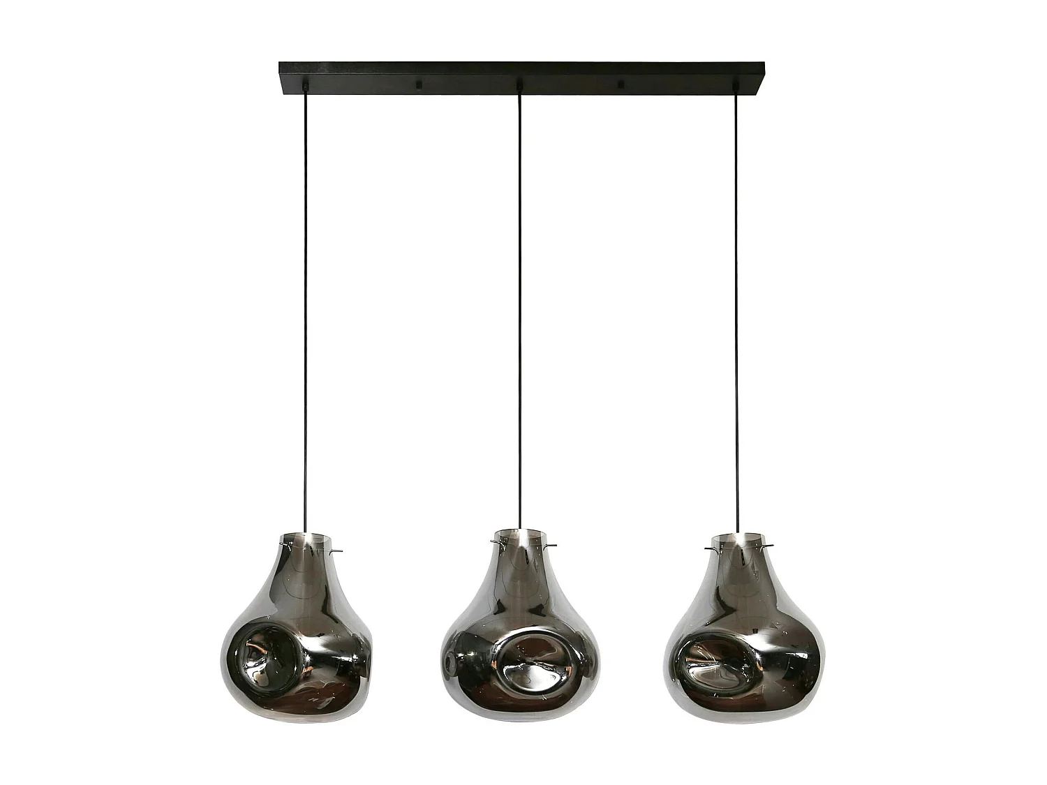 Suspension en verre chromé 3 abat-jour déformés avec tiges NOVA
