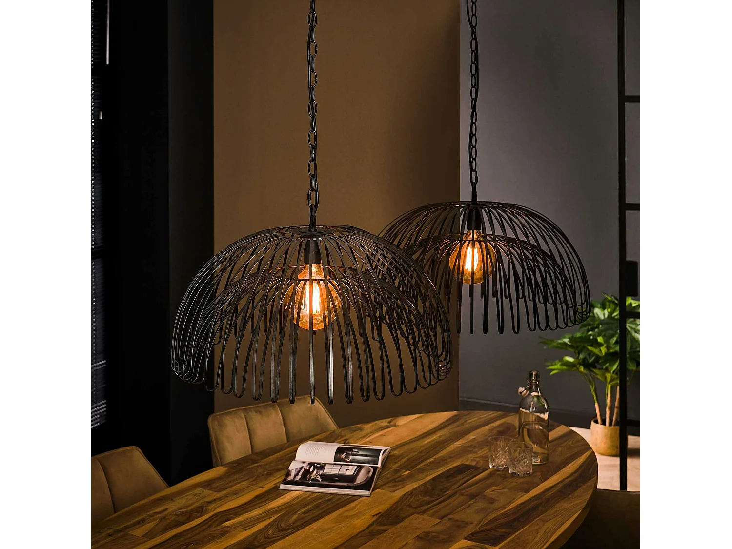 Suspension salle à manger indus 2 lampes forme dôme RALF