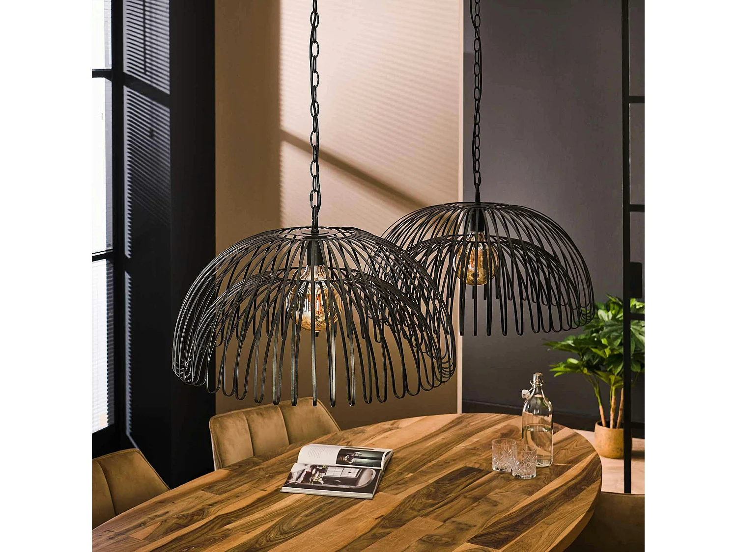 Suspension salle à manger indus 2 lampes forme dôme RALF