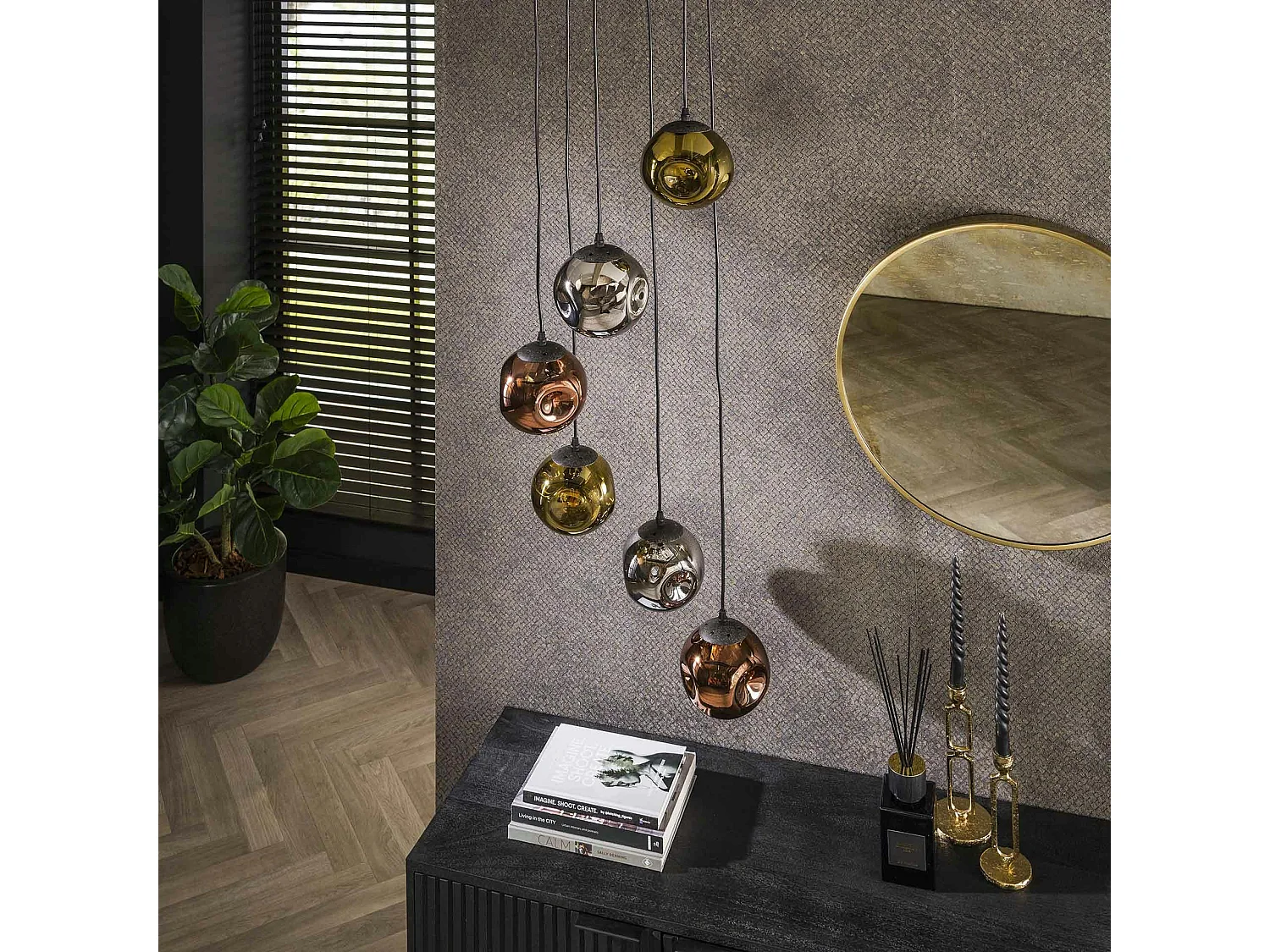 Suspension en verre déformé 6 abat-jour NIAGARA