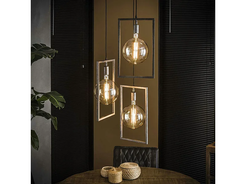 Suspension industrielle graphique 3 lampes cadre métal TRIBECA