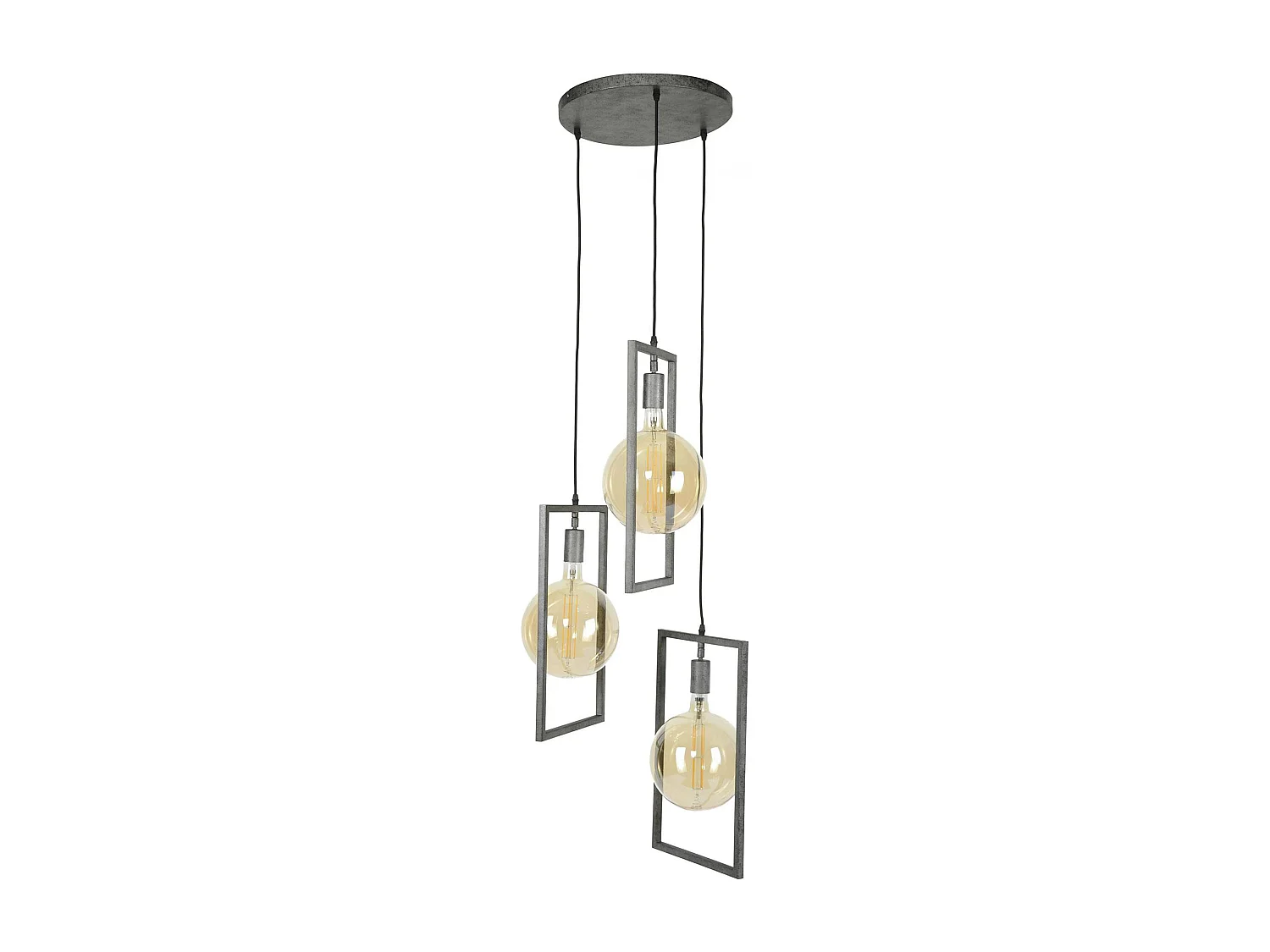 Suspension industrielle graphique 3 lampes cadre métal TRIBECA