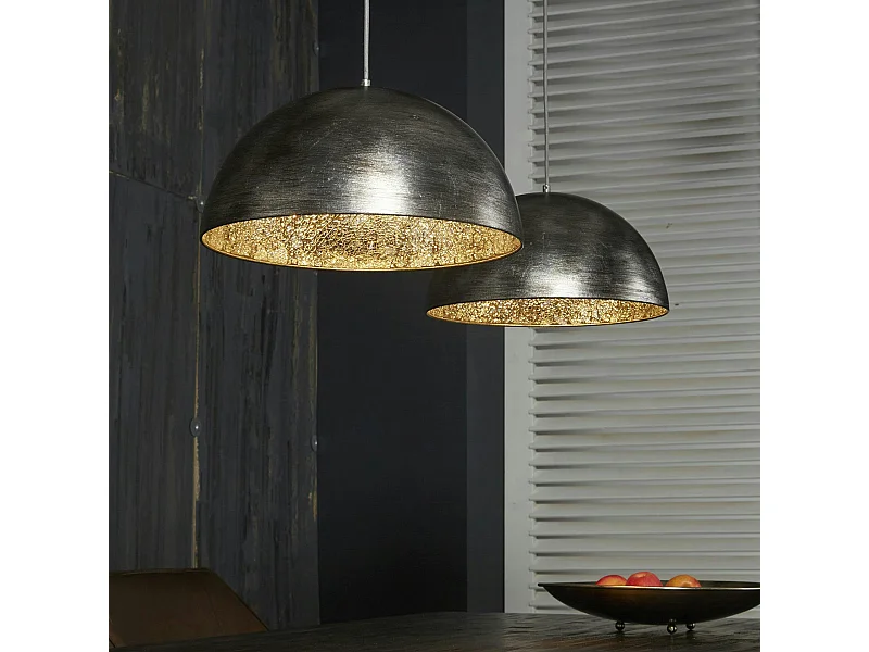 Suspension contemporaine 2 demi-sphères argent vieilli