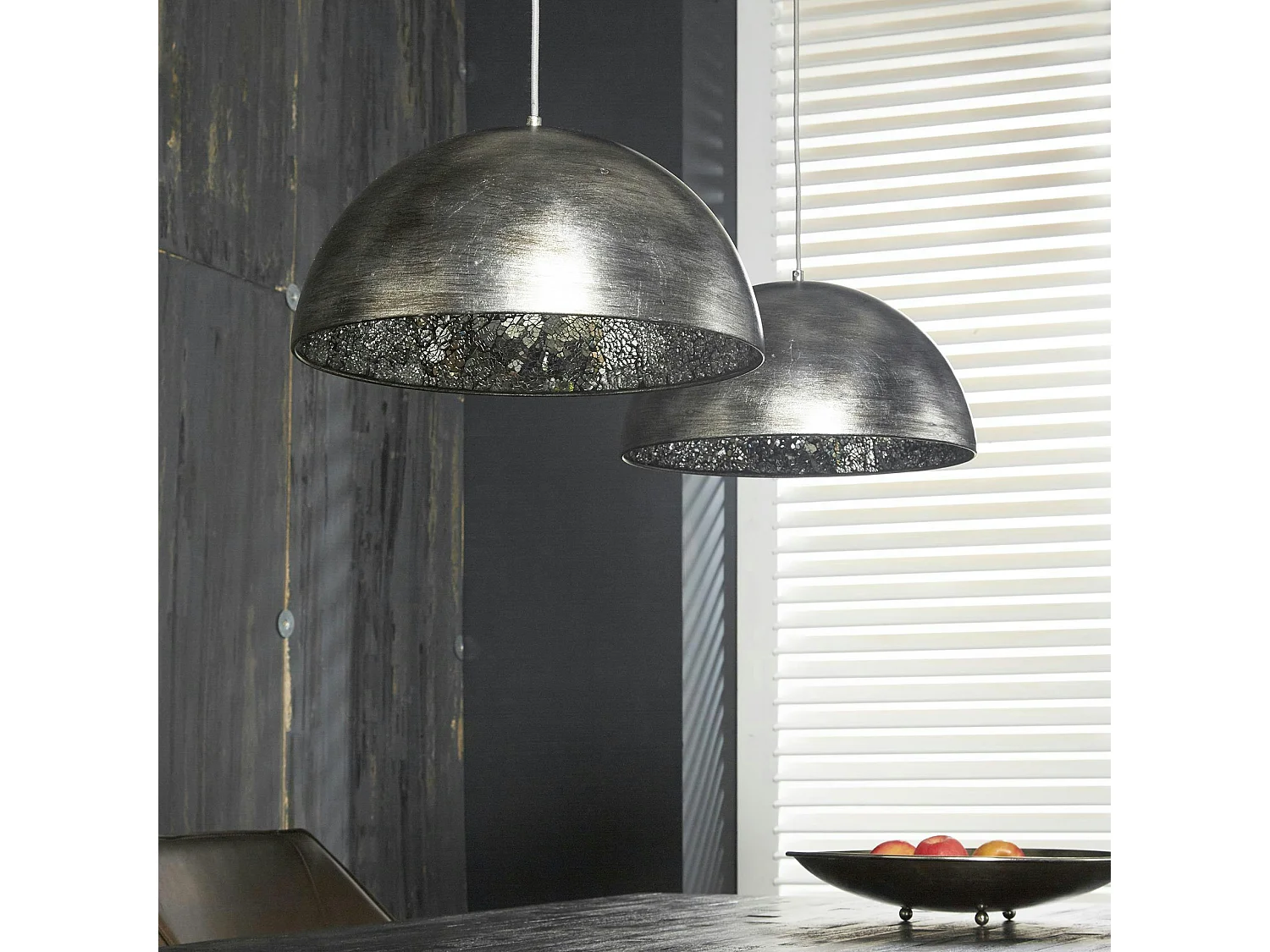 Suspension contemporaine 2 demi-sphères argent vieilli