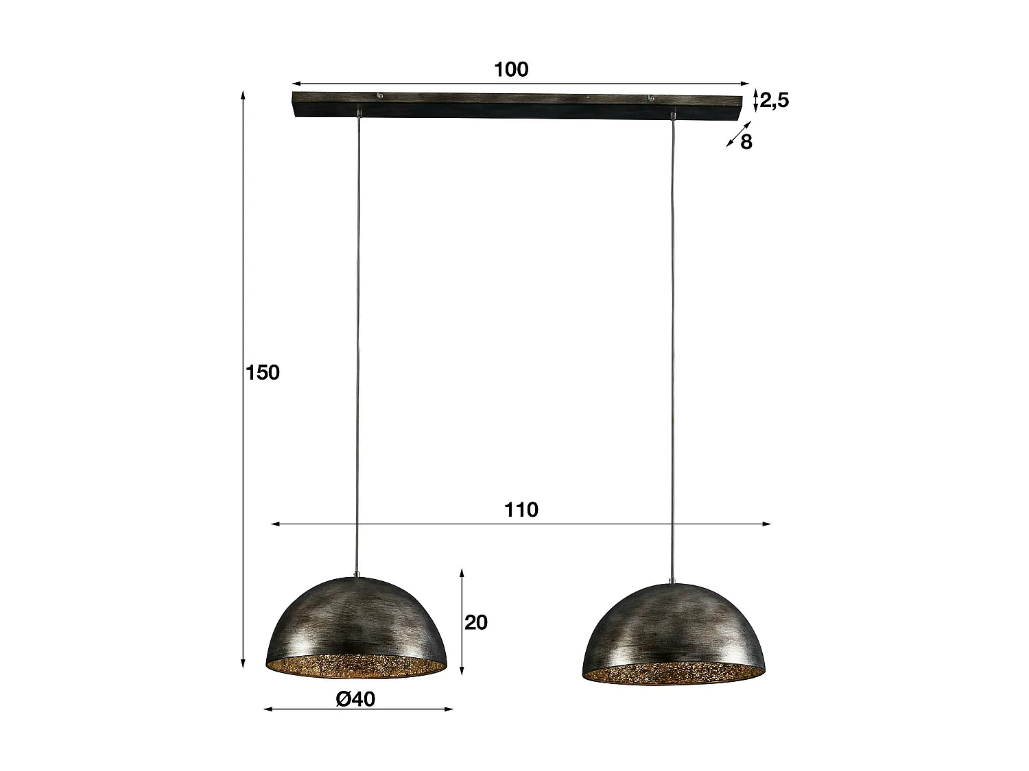 Suspension contemporaine 2 demi-sphères argent vieilli