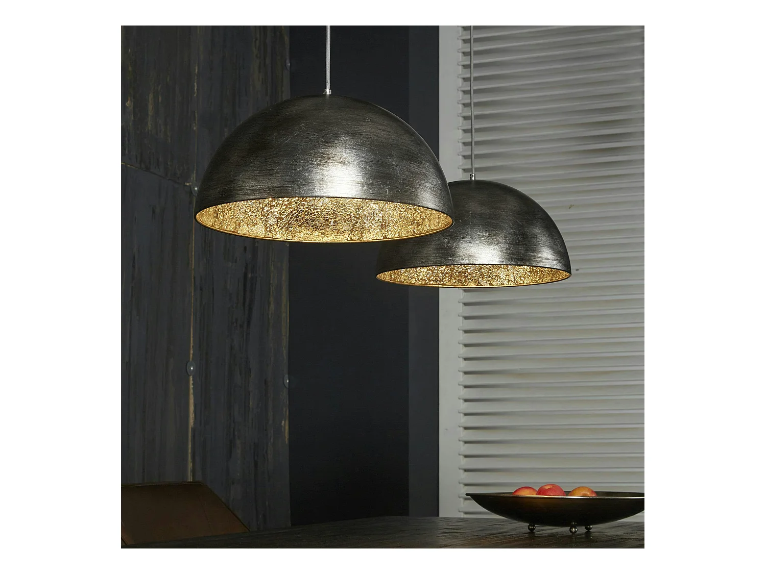 Suspension contemporaine 2 demi-sphères argent vieilli