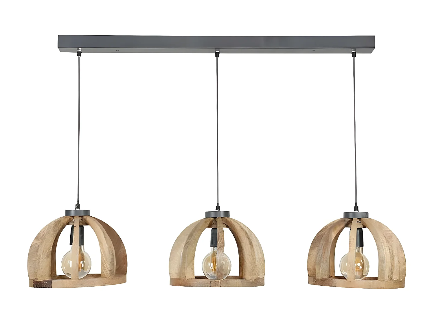 Suspension contemporaine 3 lampes ajourées bois de manguier LUCKNOW