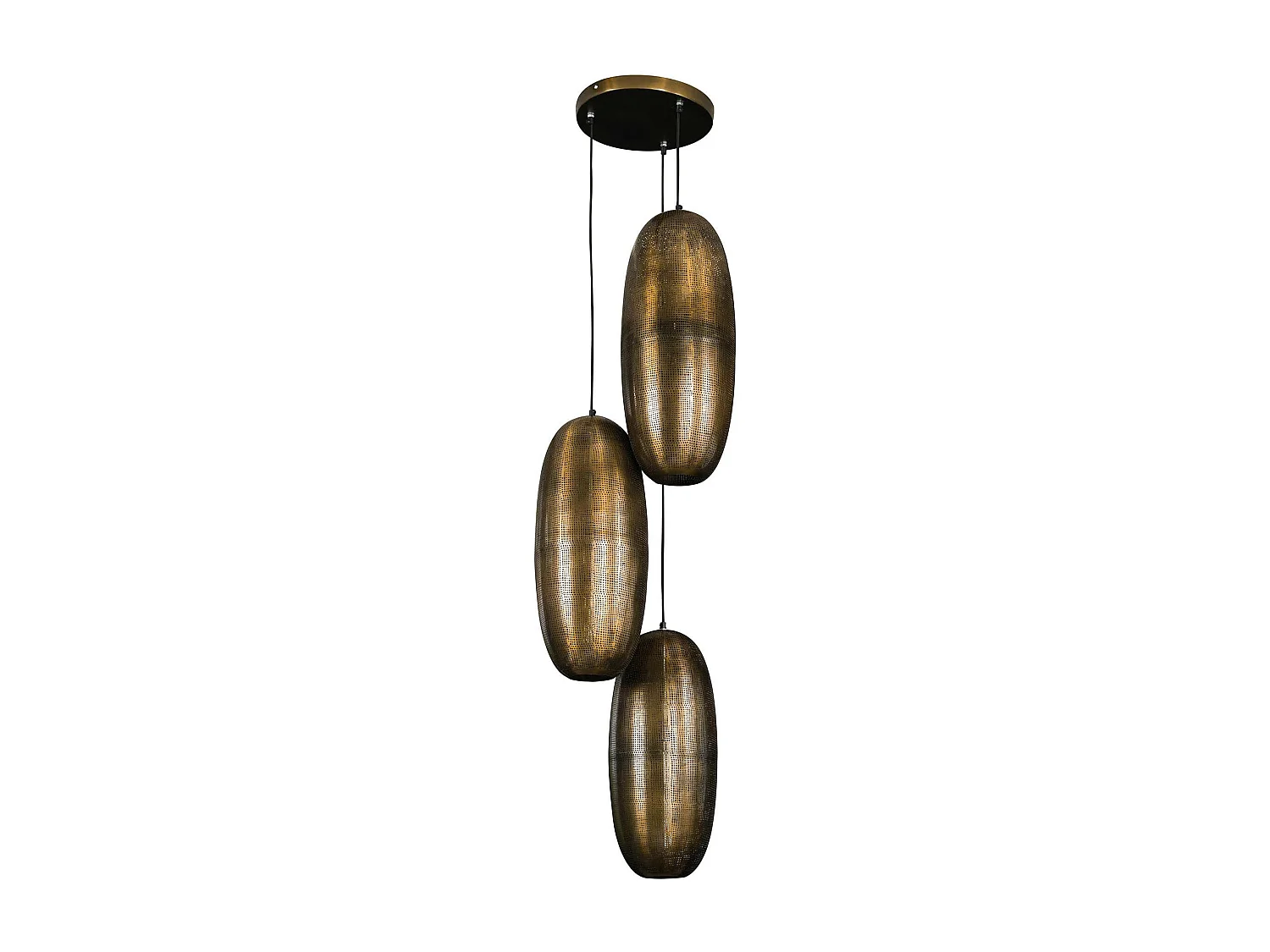 Suspension vintage 3 lampes cuivrées forme ellipse RALF