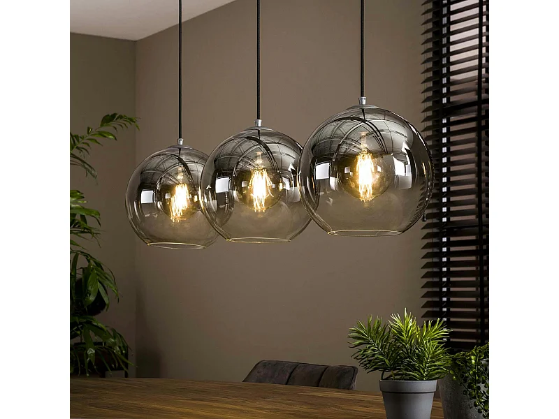 Suspension de table à manger en verre fumé 3 globes XL RALF