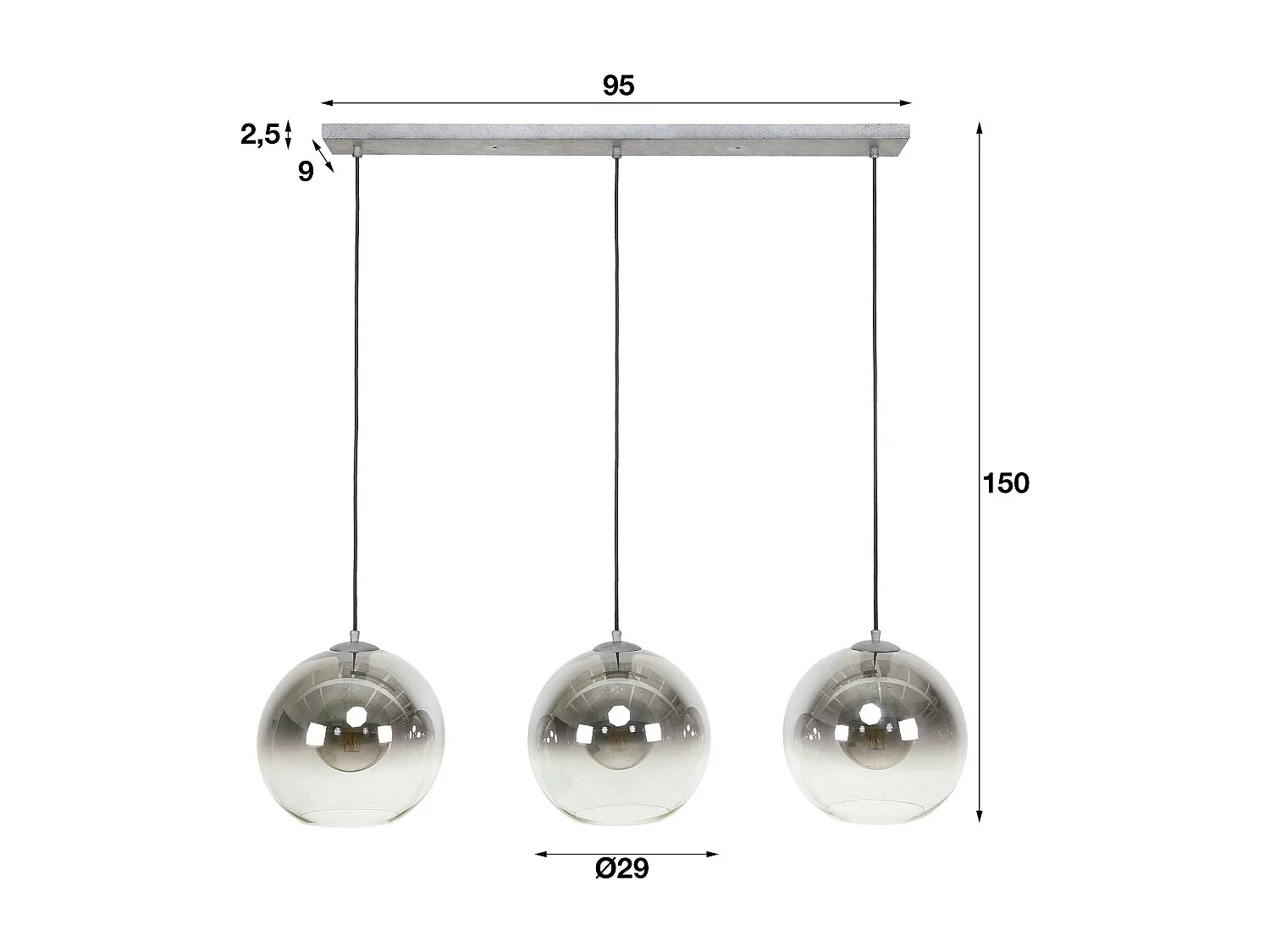 Suspension de table à manger en verre fumé 3 globes XL RALF