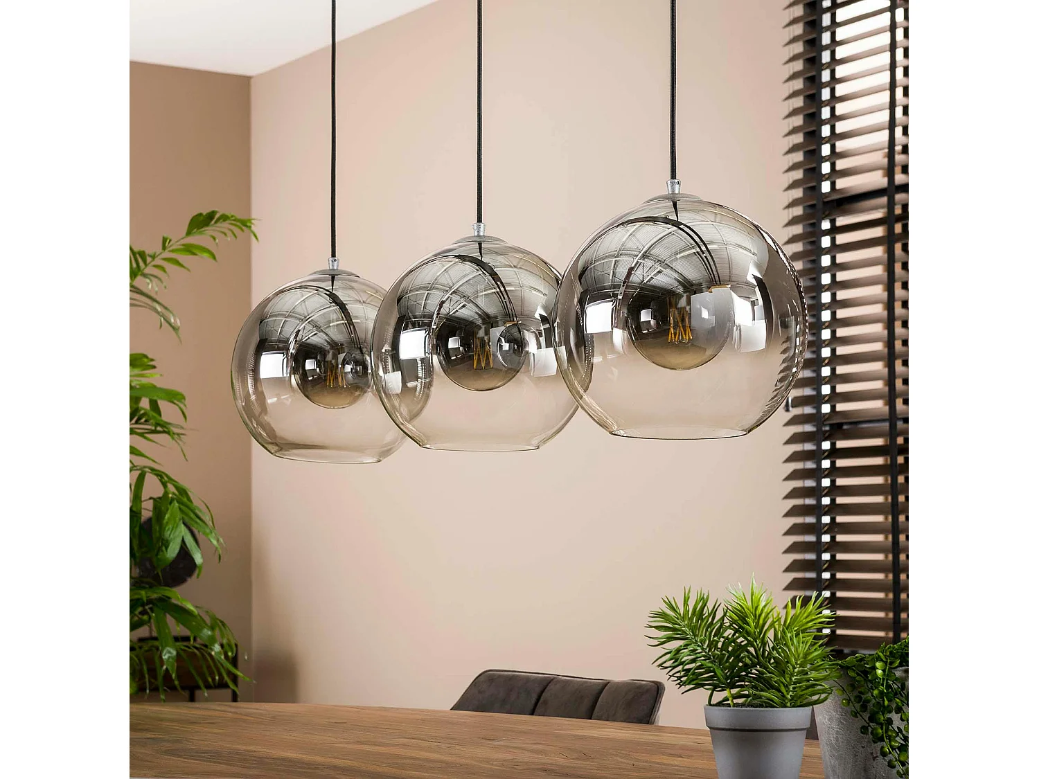Suspension de table à manger en verre fumé 3 globes XL RALF