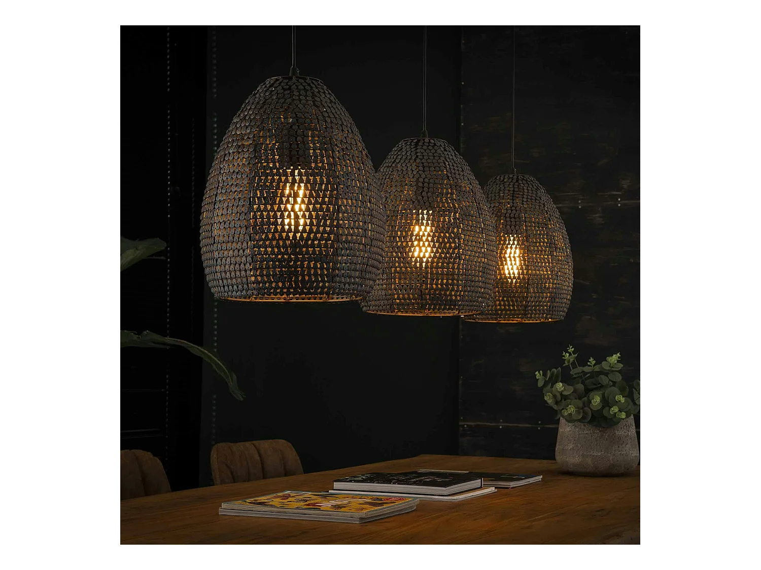 Suspension contemporaine 3 lampes ovales effet maille TRIBECA