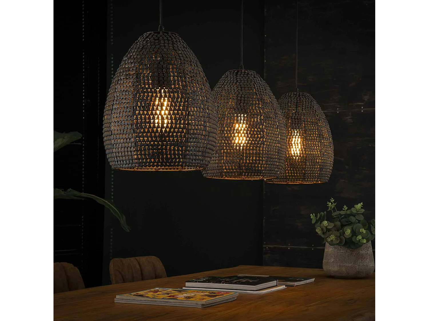 Suspension contemporaine 3 lampes ovales effet maille TRIBECA