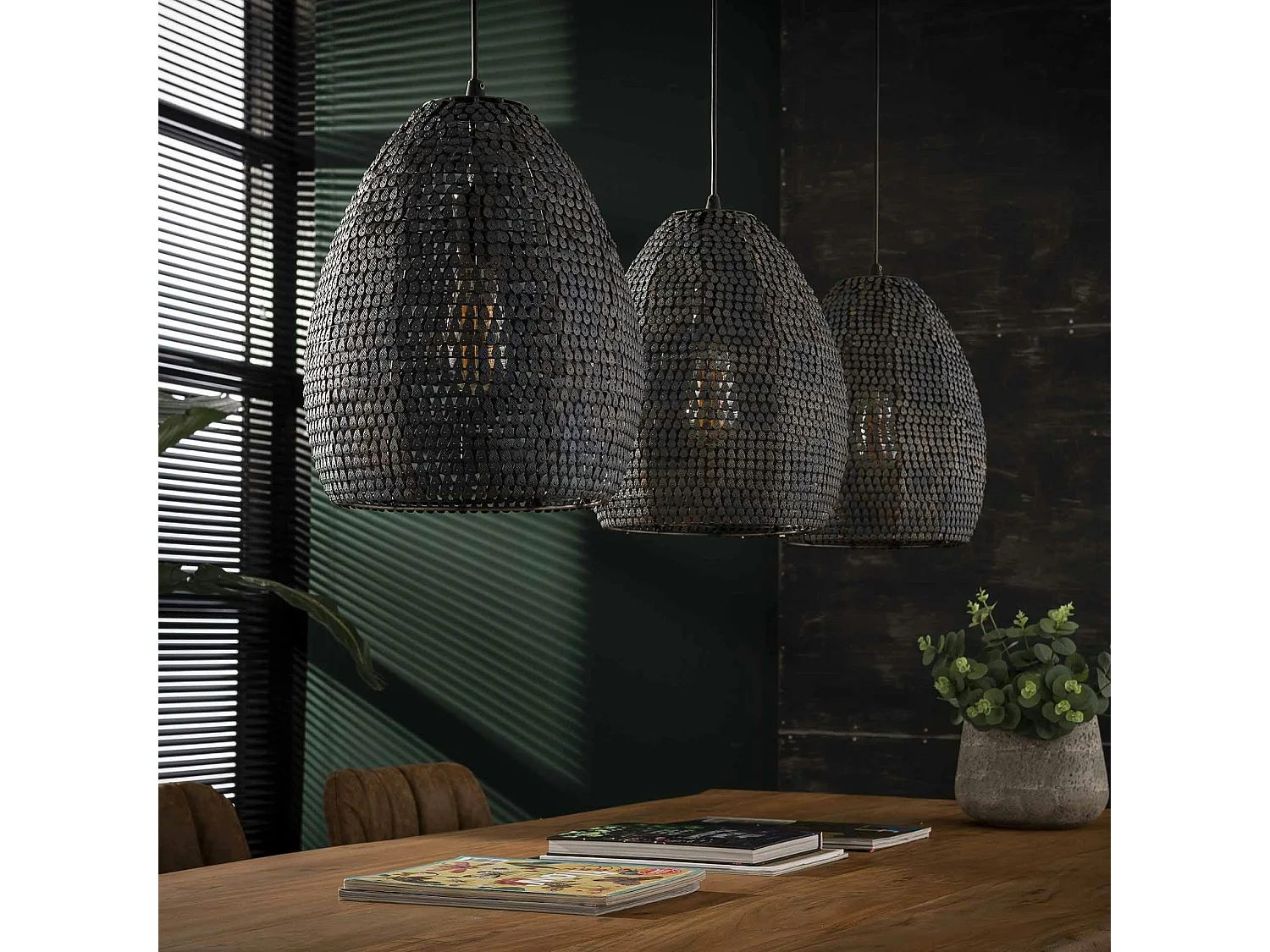 Suspension contemporaine 3 lampes ovales effet maille TRIBECA