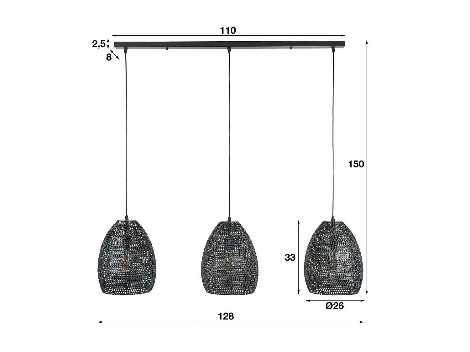 Suspension contemporaine 3 lampes ovales effet maille TRIBECA