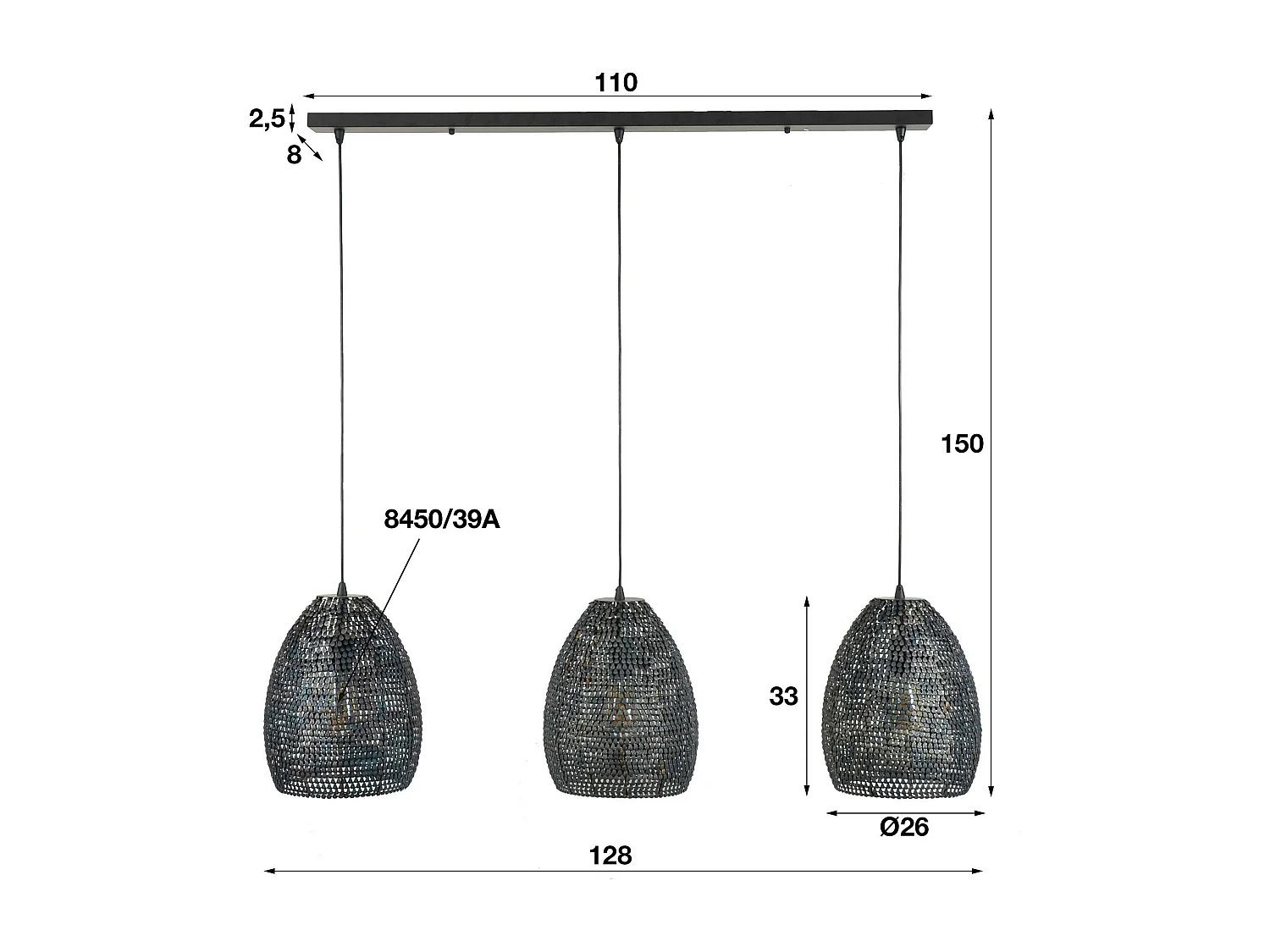 Suspension contemporaine 3 lampes ovales effet maille TRIBECA
