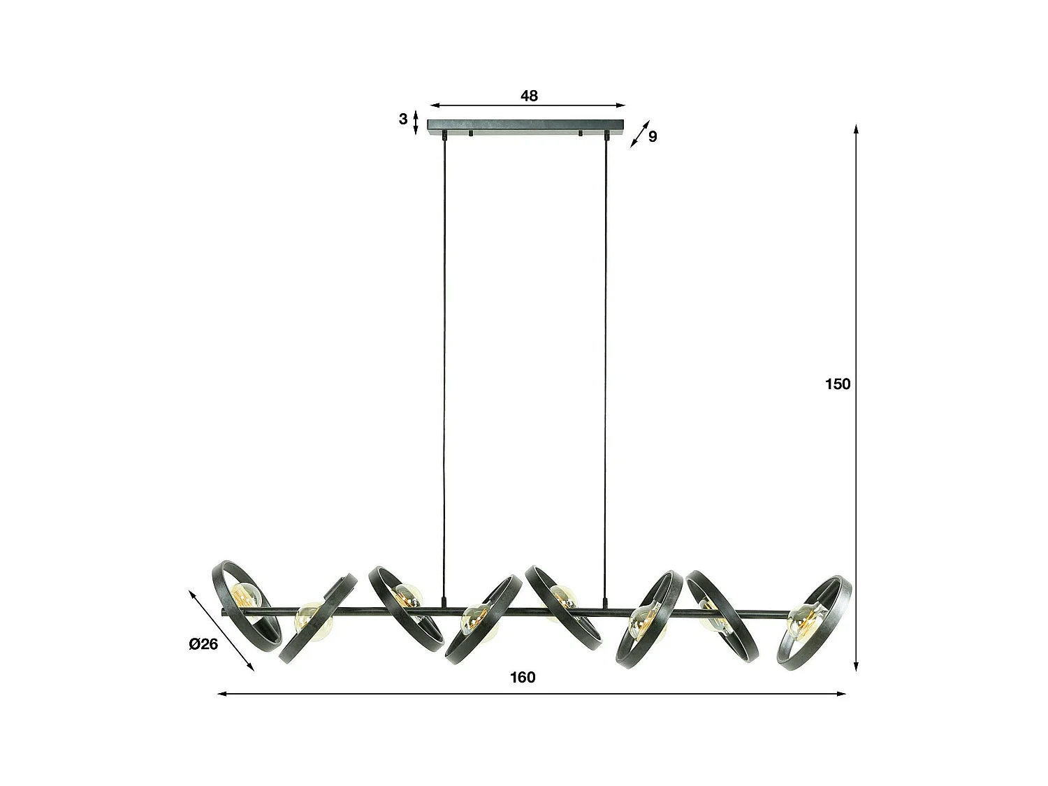 Suspension luminaire 8 anneaux RALF