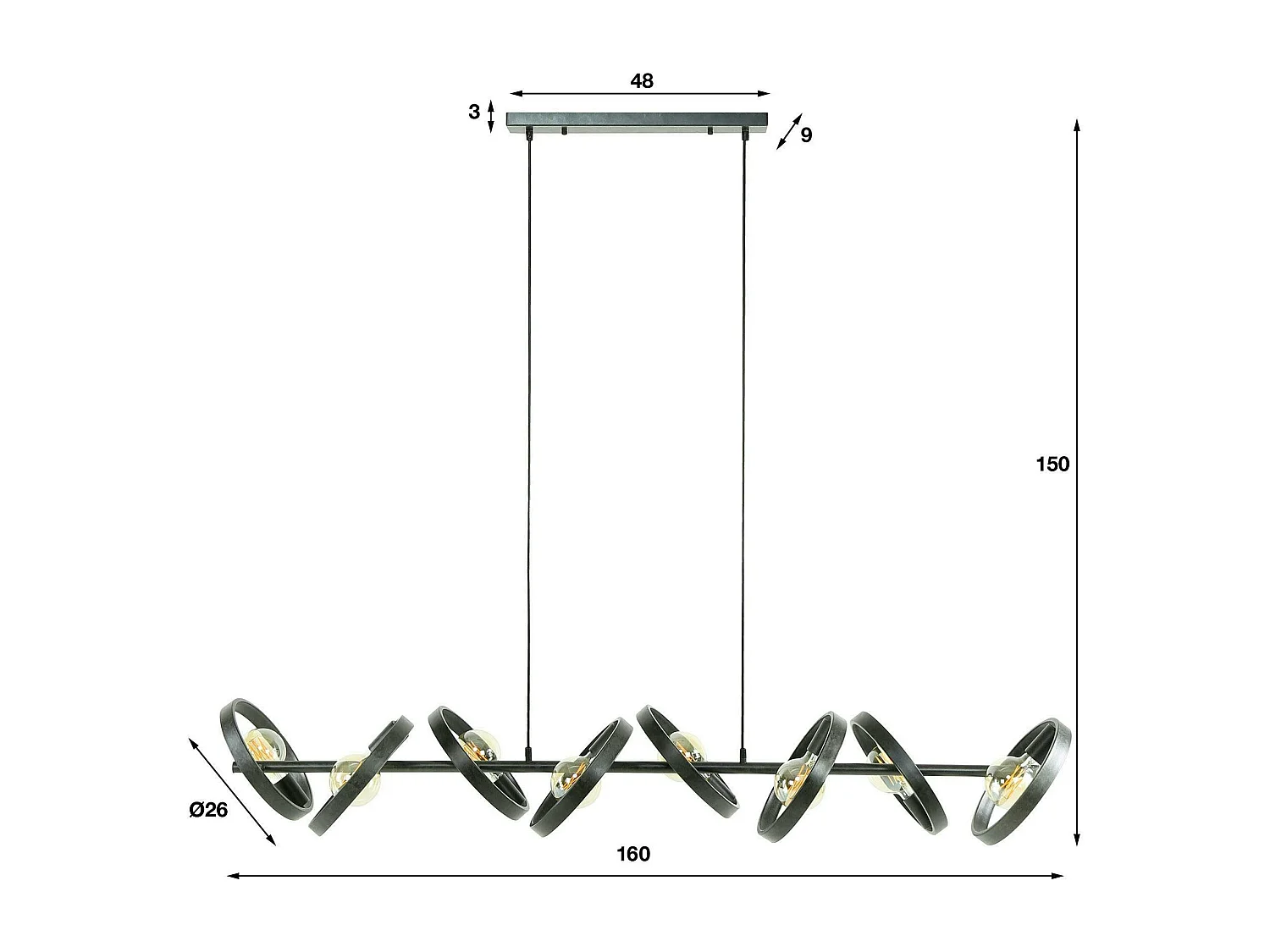 Suspension luminaire 8 anneaux RALF