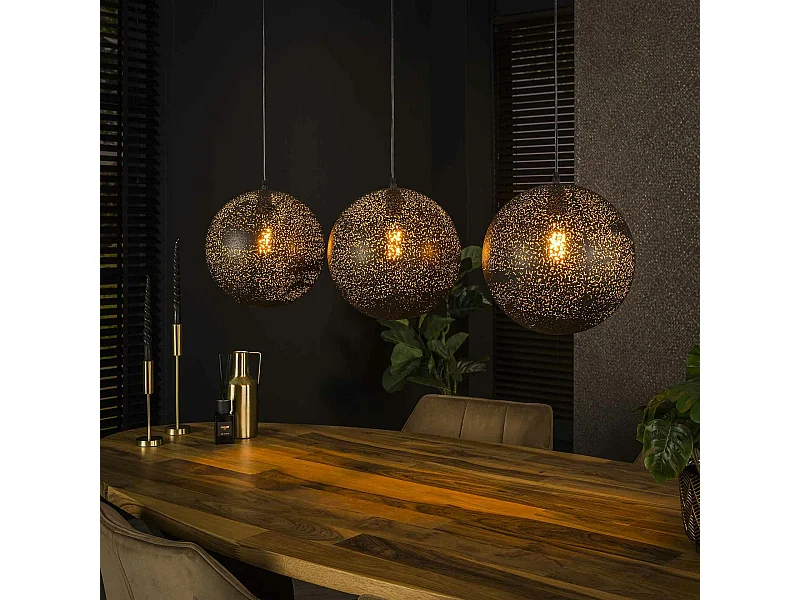 Suspension de table 3 globes métalliques ajourés RALF